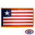 The indoor Liberia flag has 3 sides of gold fringe around 11 horizontal red and white stripes. The canton is dark blue with a white star. FMAA Certified Made in America seal.