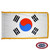 The indoor South Korea flag has 3 sides of gold fringe around a white field with a red and blue Taegeuk symbol surrounded by black lines. FMAA Certified Made in America seal. The indoor South Korea flag has 3 sides of gold fringe around a white field with a red and blue Taegeuk symbol surrounded by black lines. FMAA Certified Made in America seal.