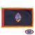 The indoor Guam flag has 3 sides of gold fringe around a dark blue field with a red outline. In the center is a small depiction of a beach. FMAA Certified Made in America seal. The indoor Guam flag has 3 sides of gold fringe around a dark blue field with a red outline. In the center is a small depiction of a beach. FMAA Certified Made in America seal.