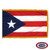 The indoor Puerto Rico flag has 3 sides of fringe around 5 horizontal red & white stripes. On the left is a blue triangle with a white star. FMAA Certified Made in America seal.
