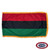 The indoor Pan Africa flag has 3 sides of gold fringe around three horizontal red, black, and green stripes. FMAA Certified Made in America seal. The indoor Pan Africa flag has 3 sides of gold fringe around three horizontal red, black, and green stripes. FMAA Certified Made in America seal.