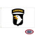 The 101st Airborne flag is white with a black crest in the center depicting an eagle’s head. Above is the yellow text “AIRBORNE”. FMAA Made in America seal.