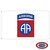 The 82nd Airborne flag is white with a red square in the center and the white letters “AA” inside a blue circle. Above is the text “AIRBORNE.” The 82nd Airborne flag is white with a red square in the center and the white letters “AA” inside a blue circle. Above is the text “AIRBORNE.”