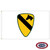 The 1st Cavalry flag is white with a yellow shield in the center depicting a black diagonal line and a horse head in the upper right.