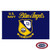 The Blue Angels flag is dark blue with a yellow shield in the center depicting four planes and the NATC seal. Above is the text “US NAVY Blue Angels.”