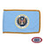 The indoor NSA flag has 3 sides of gold fringe around a light blue field. In the center is a seal with a bald eagle holding a key.