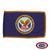 The indoor DVA flag has 3 sides of gold fringe around a dark blue field with a seal in the center, depicting a bald eagle with two US flags.