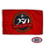 The Marine Corps 250 flag is red with a dark blue circle in the center surrounded by rope. Inside is the white text, “250 / United States Marine Corps.”