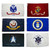 The flags for the Army, Marine Corps, Navy, Air Force, Space Force, and Coast Guard are arranged in a grid. The flags for the Army, Marine Corps, Navy, Air Force, Space Force, and Coast Guard are arranged in a grid.