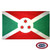 The Burundi flag is a white saltire with red and green fields. In the center is a white circle with 3 red 6-pointed stars. FMAA Certified Made in America seal.
