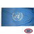 The UN flag is light blue with a white emblem in the center depicting a top-down map of the world encircled by laurel branches. FMAA Certified Made in America seal.