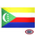 The Comoros flag has 4 horizontal yellow, white, red & blue stripes. A green triangle on the left contains a white crescent and 4 stars. FMAA Certified Made in America seal.