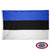 The Estonia flag is a horizontal tricolor of blue, black, and white stripes. FMAA Certified Made in America seal.