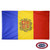 The Andorra flag is a blue, yellow, and red vertical tricolor with the national coat of arms in the center. FMAA Certified Made in America seal.
