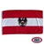 The Austrian eagle flag has 3 red, white, and red stripes. In the center is a coat of arms depicting a black eagle. FMAA Certified Made in America seal. The Austrian eagle flag has 3 red, white, and red stripes. In the center is a coat of arms depicting a black eagle. FMAA Certified Made in America seal.