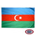 The Azerbaijan flag is a horizontal blue, red, and green tricolor. In the center is a white crescent moon facing right and an 8-pointed star. FMAA Certified Made in America seal.