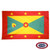 The Grenada flag is a yellow and green triangular design with a thick red outline with 6 yellow stars. In the center is a red circle with a yellow star. FMAA Certified Made in America seal.