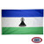 The Lesotho flag is a horizontal blue, white, and green tricolor. In the wider white stripe is a black mokorotlo hat. FMAA Certified Made in America seal.