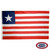 The Liberia flag has 11 horizontal red and white stripes and a dark blue square in the canton with a large white star. FMAA Certified Made in America seal.