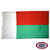 Madagascar Flag with a vertical white stripe at the hoist, horizontal red stripe to the top right, and green stripe on bottom right. FMAA Certified Made in America seal.
