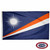 The Marshall Islands flag is dark blue with a white 24-pointed star in the upper left. Across the flag are 2 red and white rays. FMAA Certified Made in America seal.
