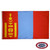 The Mongolia flag is a vertical red and blue triband with a gold Soyombo symbol on the left red stripe. FMAA Certified Made in America seal.