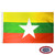 The Myanmar flag has a horizontal yellow, green, and red tricolor. In the center is a large, five-pointed star. FMAA Certified Made in America seal.