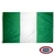 The Nigerian flag is a vertical triband with three stripes of green, white, and green. FMAA Certified Made in America seal.