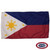 The Philippines flag featuring 2 equal horizontal bands of blue (at the top) and red (at the bottom), separated by a white triangle with a yellow sun with rays at the center. FMAA Certified Made in America seal.