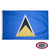 The St. Lucia flag is blue with a black triangle in the center with a white outline and a smaller yellow triangle inside. FMAA Certified Made in America seal.