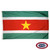 The Suriname flag has 5 horizontal green, white, and red stripes. In the center of the wider red stripe is a large yellow star. FMAA Certified Made in America seal. The Suriname flag has 5 horizontal green, white, and red stripes. In the center of the wider red stripe is a large yellow star. FMAA Certified Made in America seal.