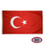 A red flag of Turkey with a white right-facing crescent moon and a white five-pointed star. FMAA Certified Made in America seal. A red flag of Turkey with a white right-facing crescent moon and a white five-pointed star. FMAA Certified Made in America seal.