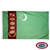 The Turkmenistan flag is green with a vertical stripe of 5 gul designs on the left and a white crescent and 5 stars at the top. FMAA Certified Made in America seal.