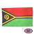 The Vanuatu flag has 2 horizontal red and green stripes separated by a yellow Y shape pointing left with a black outline. FMAA Certified Made in America seal.