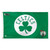 A green Celtics flag featuring a white circle in the middle. In the circle is the word "Celtics" and a 3 leaf clover.