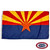 The Arizona flag has a copper star in the center, with 13 stripes of red & yellow above and a dark blue field below. FMAA Certified Made in America seal.