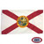 The Florida flag is white with a red saltire. In the center is the seal of Florida, depicting a woman laying flowers on the beach. FMAA Certified Made in America seal.