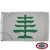 The Pine Tree flag consists of a white background with a stylized New England white pine drawn in green in the center. FMAA Certified Made in America seal. The Pine Tree flag consists of a white background with a stylized New England white pine drawn in green in the center. FMAA Certified Made in America seal.