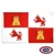 The Castile flag is 4 red and white alternating rectangles. In the red rectangles are castles, and in the white rectangles are lions. FMAA Certified Made in America seal.
