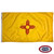 The New Mexico flag is yellow and has a red Zia sun symbol in the center. FMAA Certified Made in America seal.