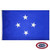 The Micronesia flag is blue with four white 5-pointed stars in the center in the shape of a diamond. FMAA Certified Made in America seal.