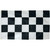 A checkered racing flag with four rows of seven alternating black and white squares. 