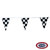 Three black and white checkered pennant flags are attached to a white rope. FMAA Made in America seal.