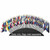 Stick flags of all 50 US states are displayed on a semi-circular wooden base.