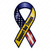 This magnet is a ribbon with the American flag on one half and yellow with a text that reads “Support Our Troops” on the other side.