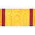 A gold rayon streamer with two vertical red stripes on both sides with a grommet on the top. A gold rayon streamer with two vertical red stripes on both sides with a grommet on the top.
