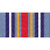A rayon streamer with a vertical stripe design of light blue, dark blue with a white stripe inside, blue with a gold stripe inside, and a red stripe mirrored on both sides.