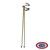 A gold-colored flag spreader with two long tines pointing downward with a small clip on each end.