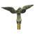 A silver metallic eagle ornament with its wings extended and looking to the right.