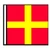 The Romeo flag is red with a perpendicular yellow cross in the center extending to the edges. The Romeo flag is red with a perpendicular yellow cross in the center extending to the edges.